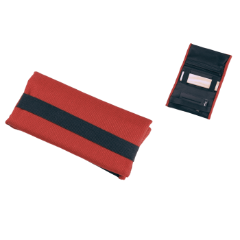 Angelo Feinschnittbeutel Textil rot mit Holz 16x9cm mit Gummiband